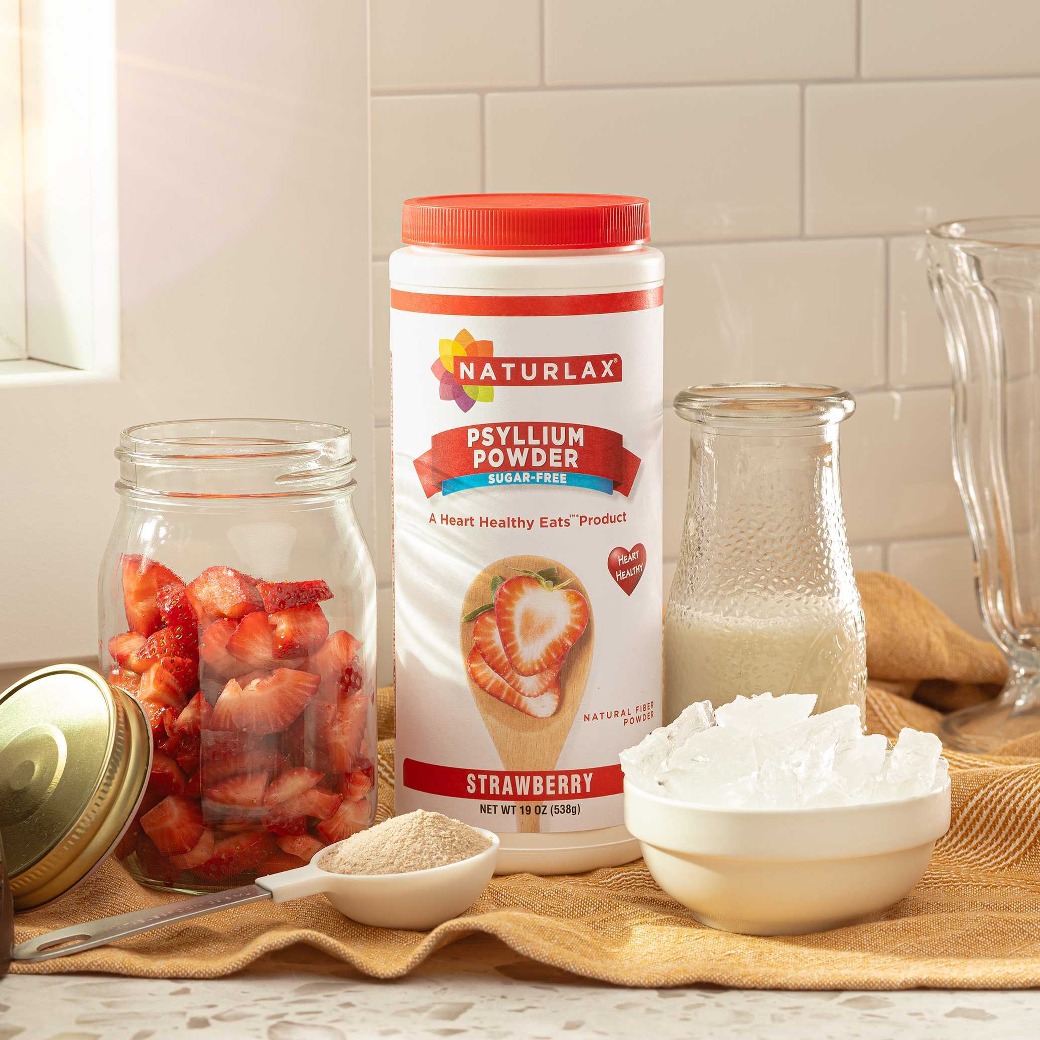 Strawberry Flavored Psyllium Husk Fiber Powder, Sugar-Free