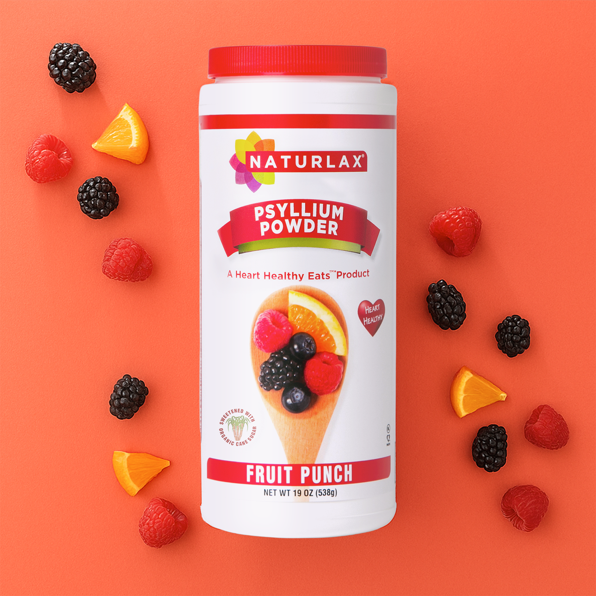 Fruit Punch Flavored Psyllium Husk Fiber Powder with Organic Sugar Cane