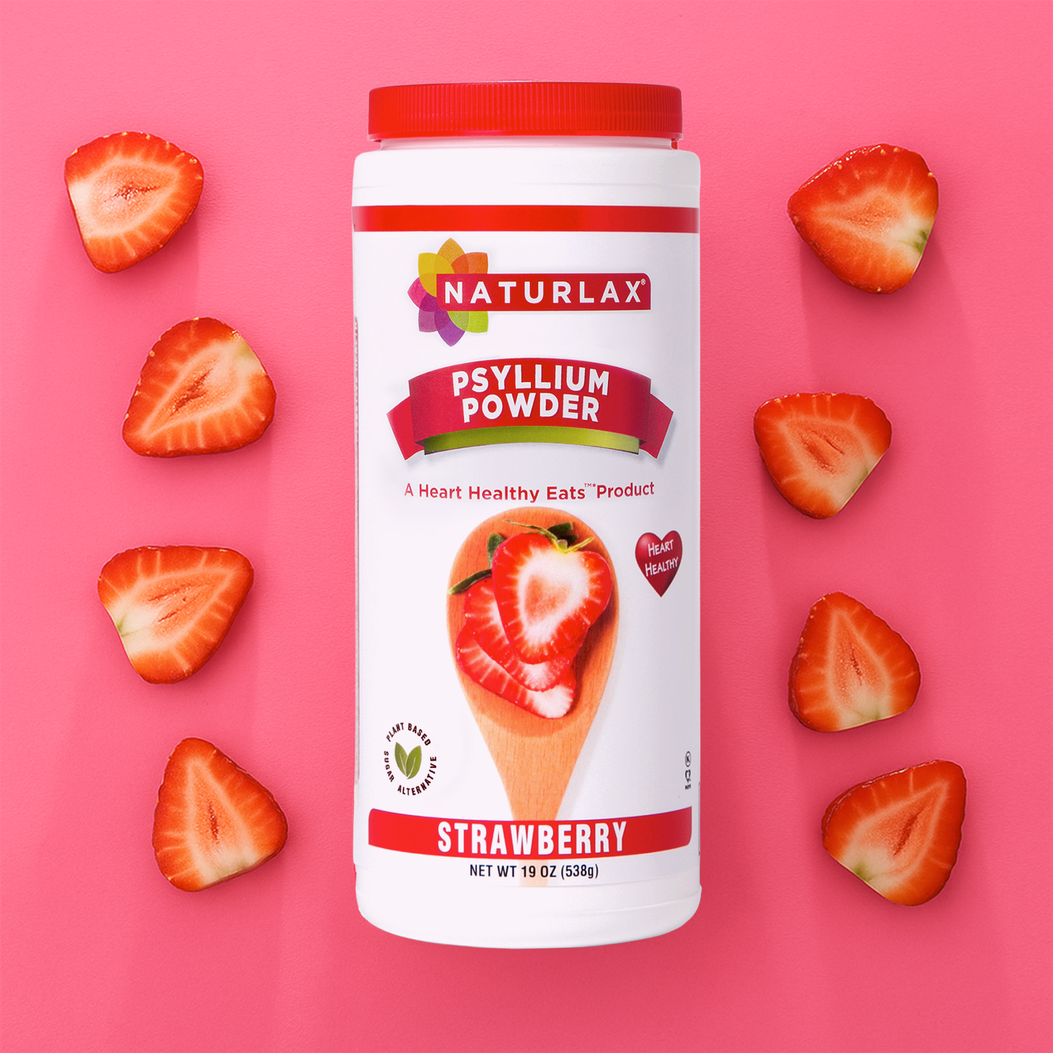 Strawberry Flavored Psyllium Husk Fiber Powder, Sugar-Free