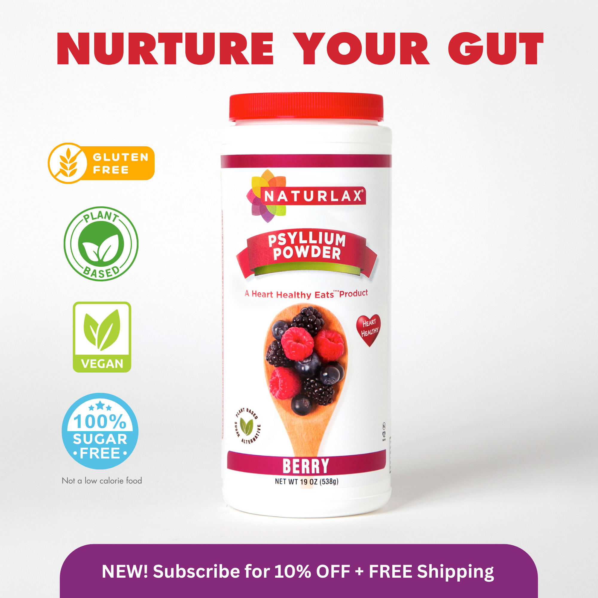 Pomegranate Flavored Psyllium Husk Fiber Powder, Sugar-Free