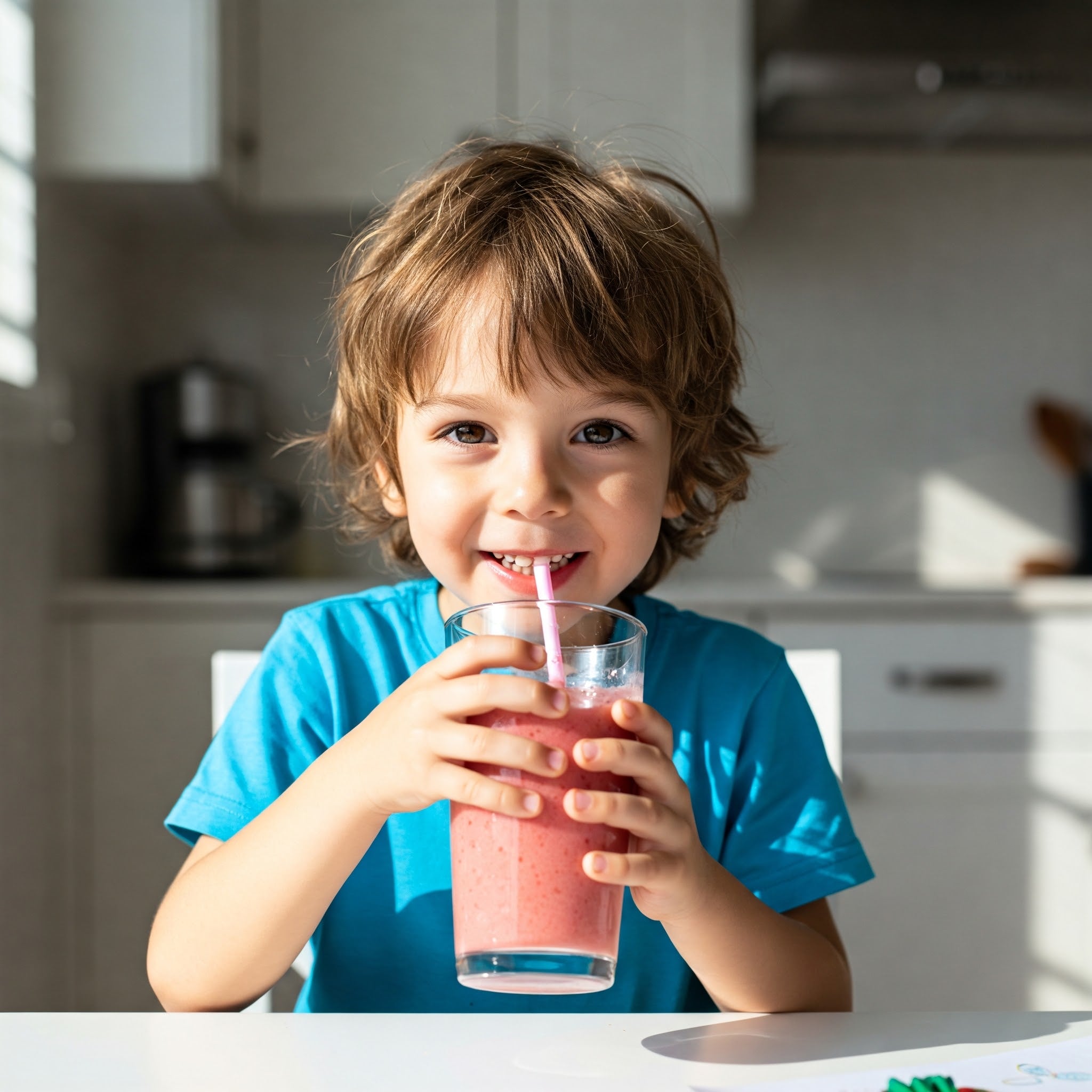 A young kid drinking a naturlax fiber smoothie