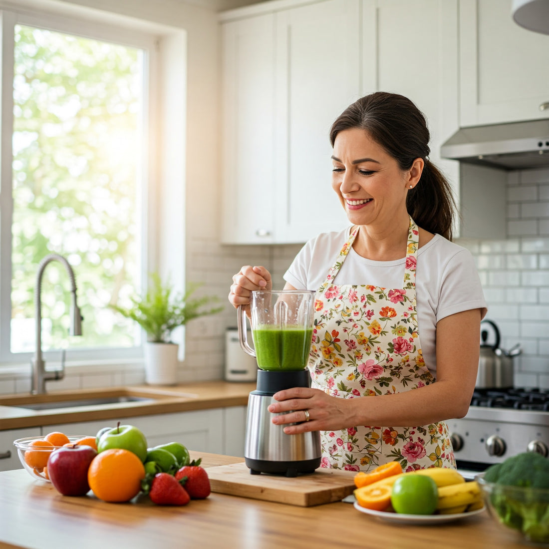 a woman preparing a naturlax fiber smoothie