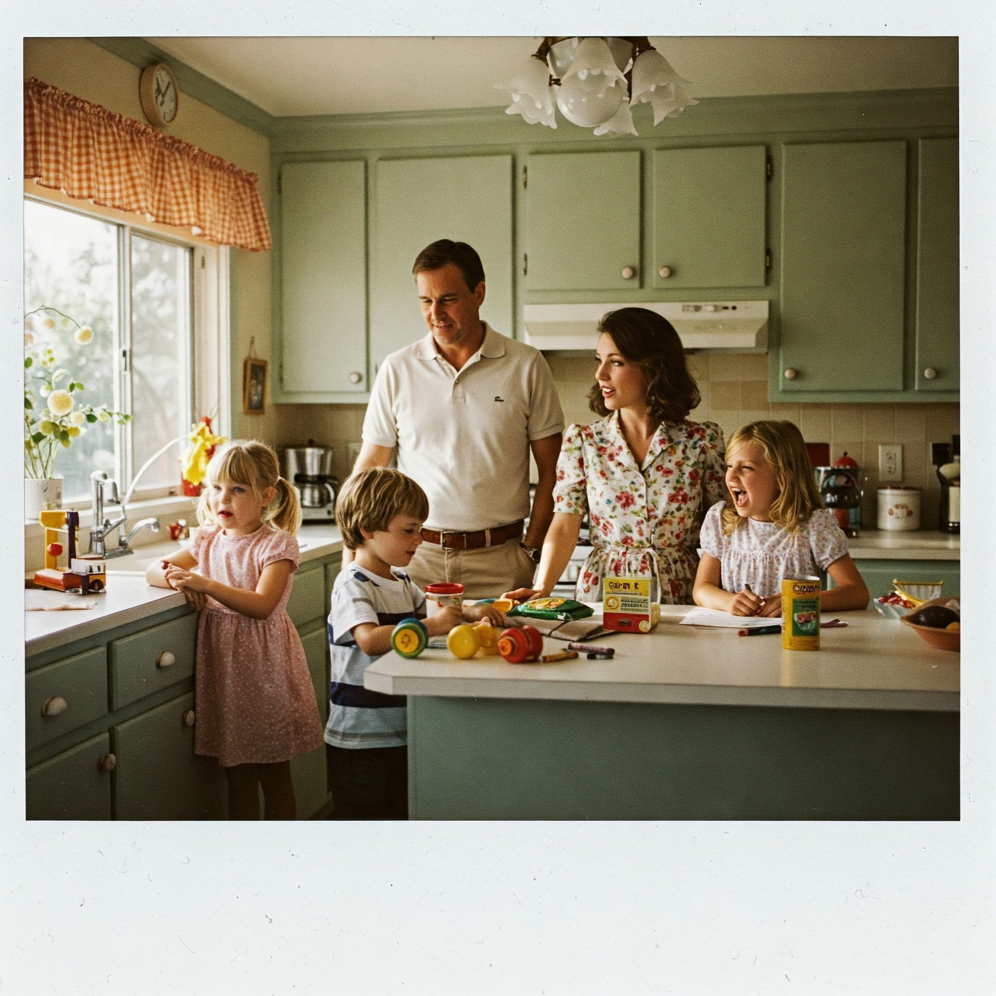 A family in a Kitchen setting