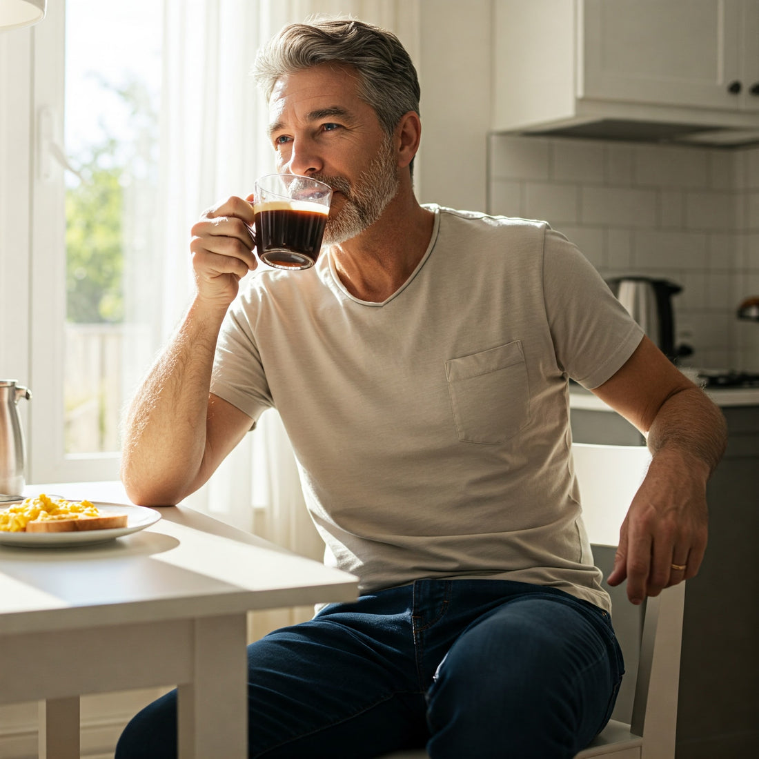 a man drinking coffee