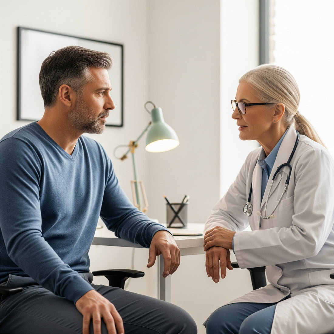 a man speaking with his physician