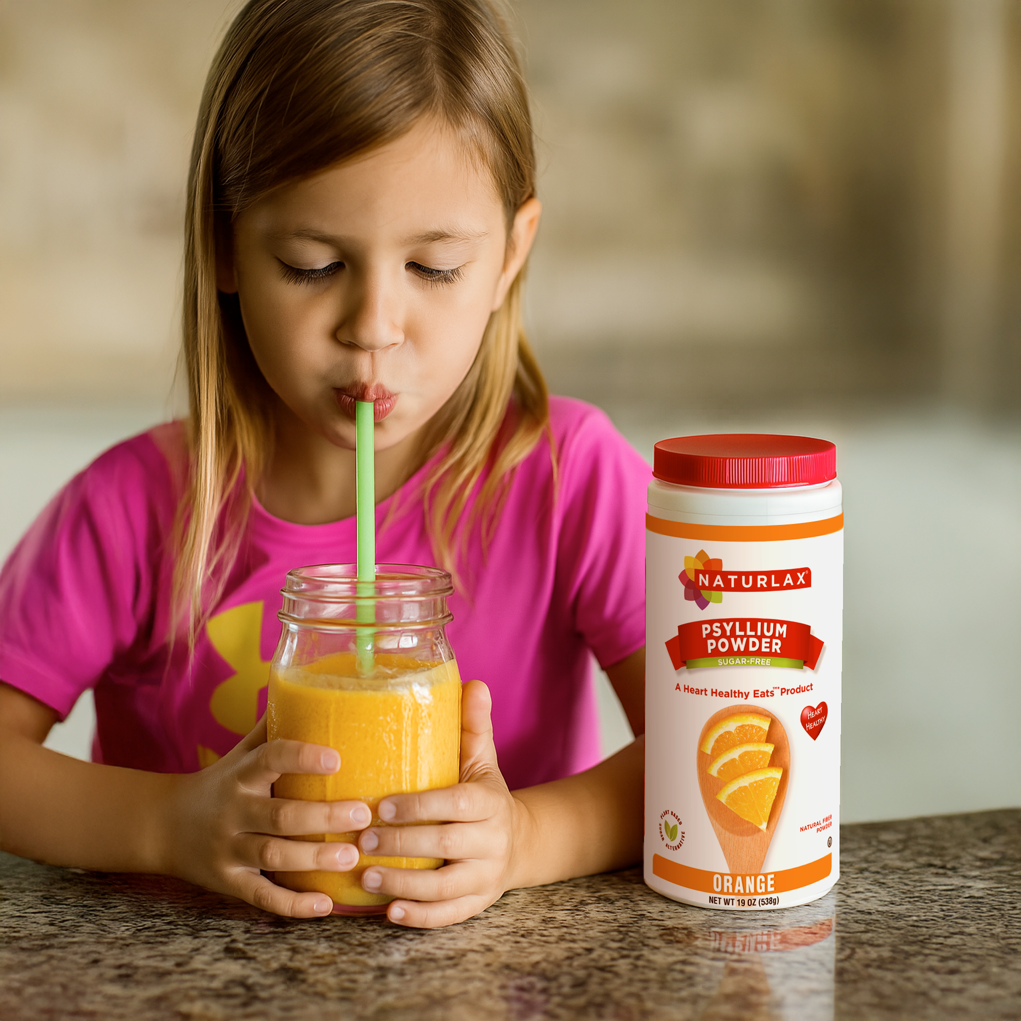 Orange Flavored Psyllium Husk Fiber Powder, Sugar-Free