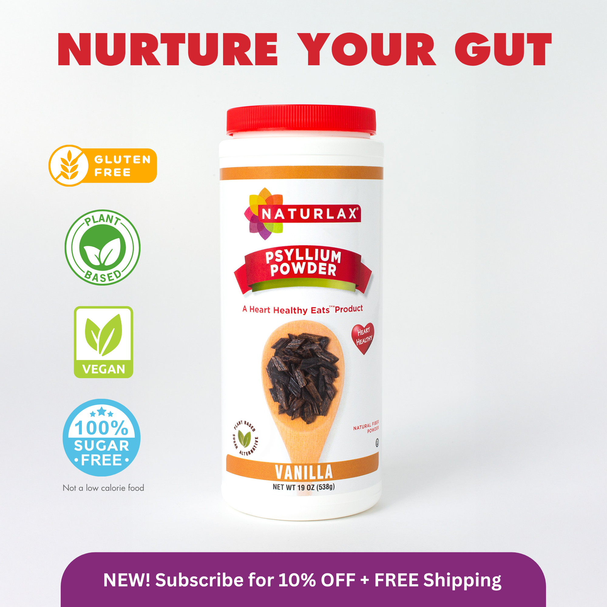Vanilla Flavored Psyllium Husk Fiber Powder, Sugar-Free