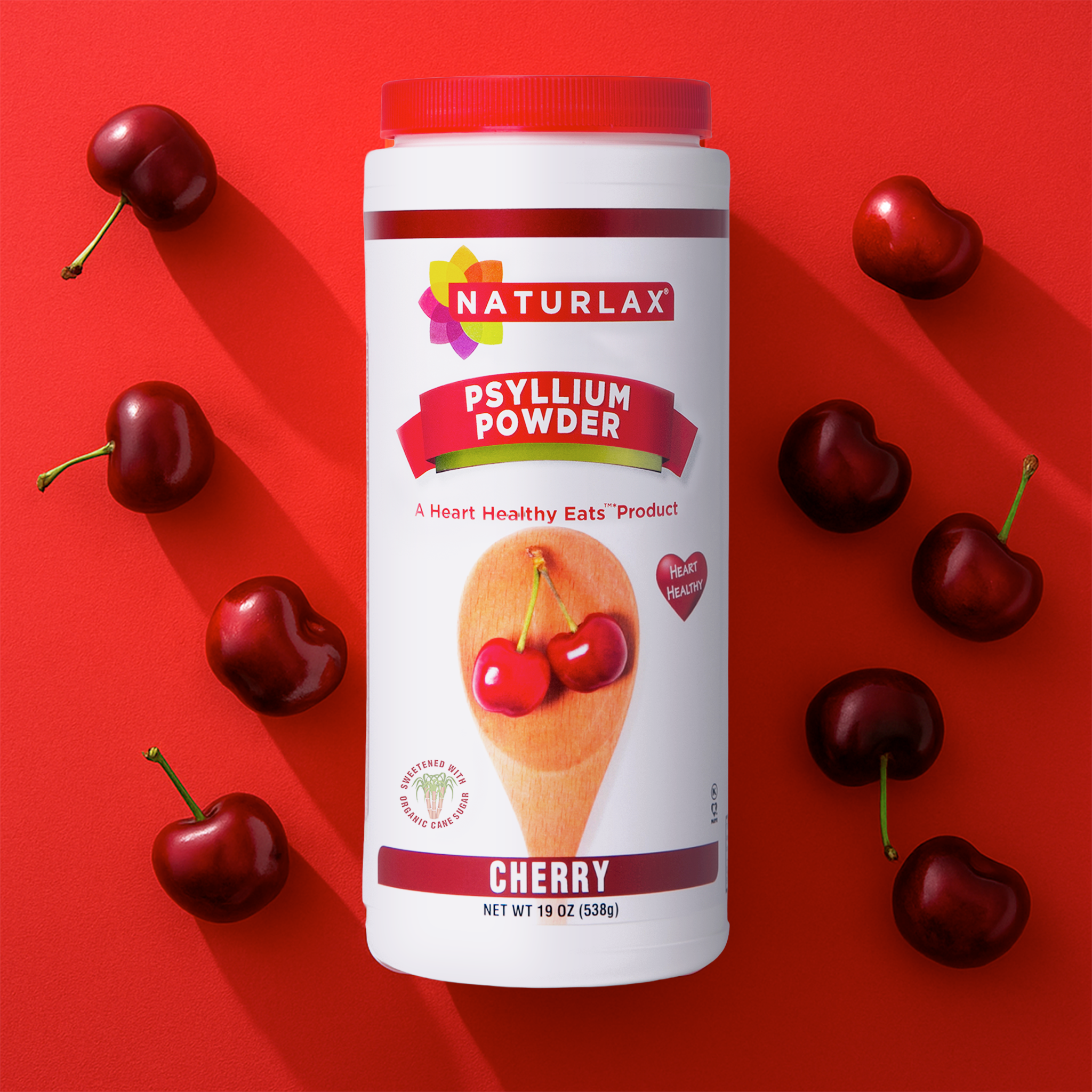 Cherry Flavored Psyllium Husk Fiber Powder with Organic Sugar Cane