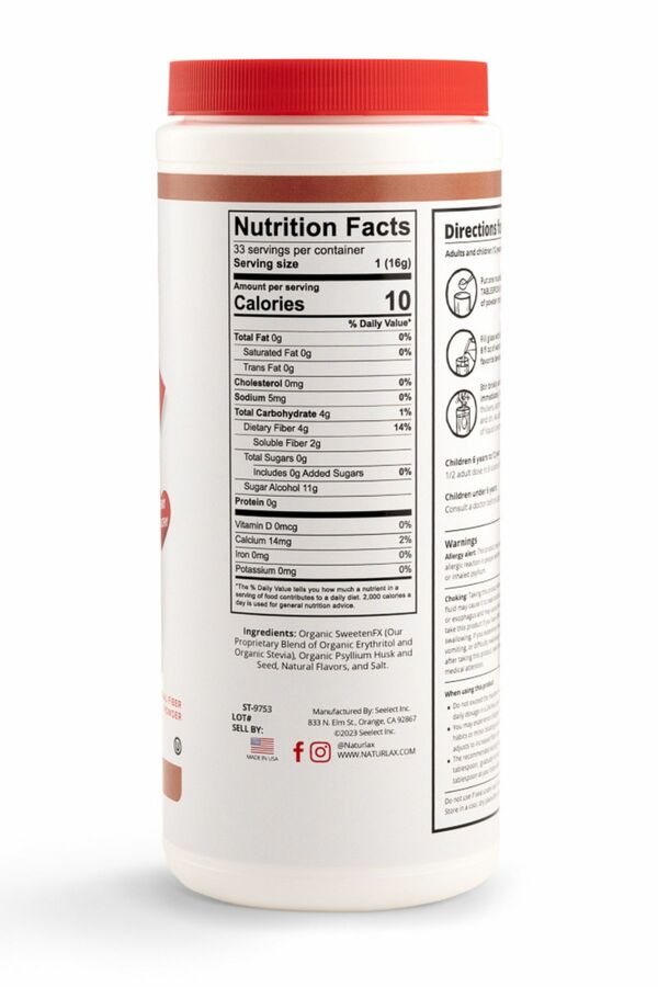 Chocolate Flavored Psyllium Husk Fiber Powder, Sugar-Free